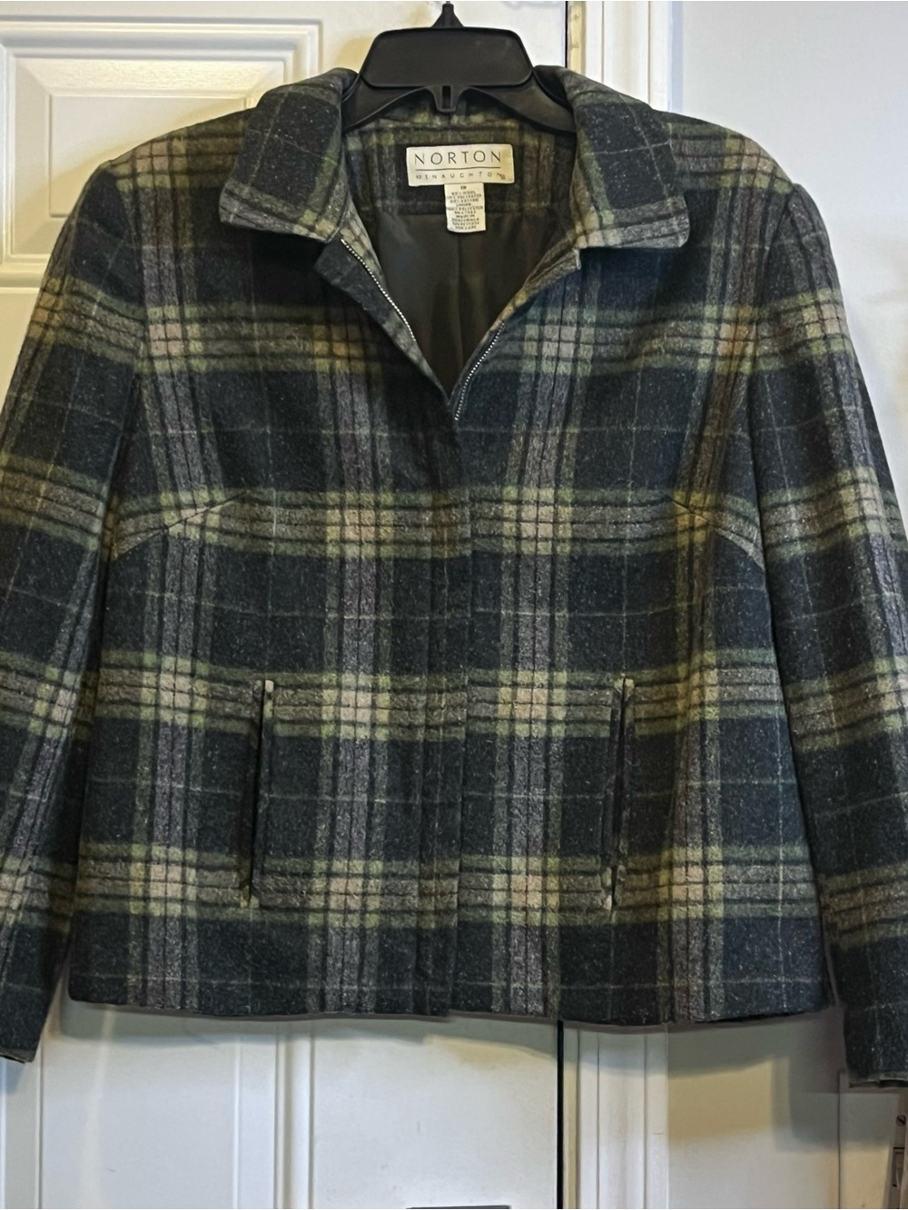 VTG 90s Dark Academia Norton McNaughton 10 Green Plaid Wool Blend Zip Up Jacket